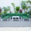 Leisuremod Chelsea 7-Piece Patio Sectional And Coffee Table Set Weathered Grey Aluminum With Green Cushions CSTWGR-7G